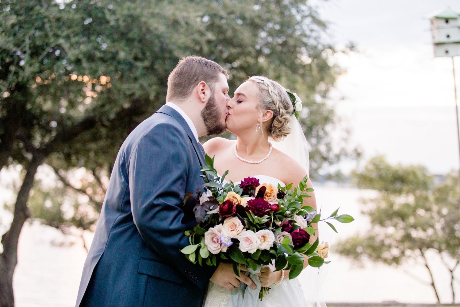 Wedding Photos by the Lake at Sunset in Fort Worth