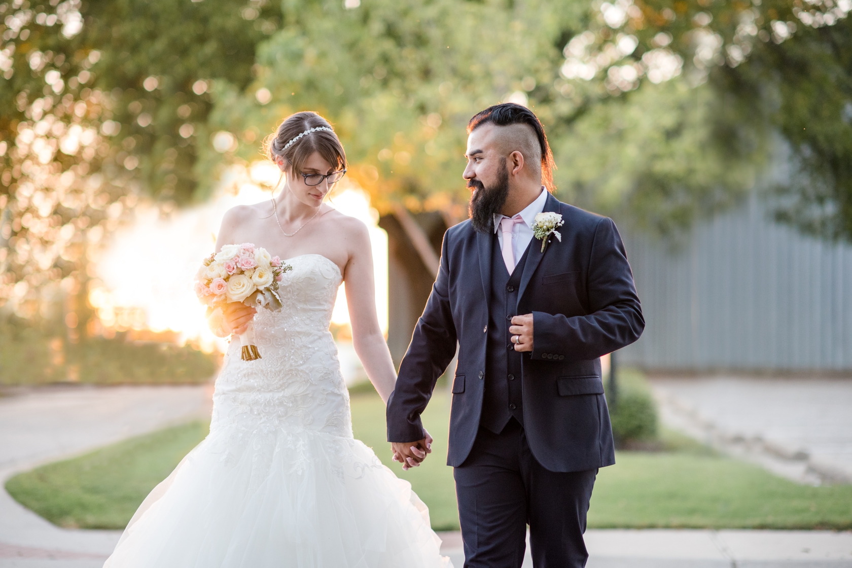 Bride and groom portraits in front of the Chapel in Rockwall Texas