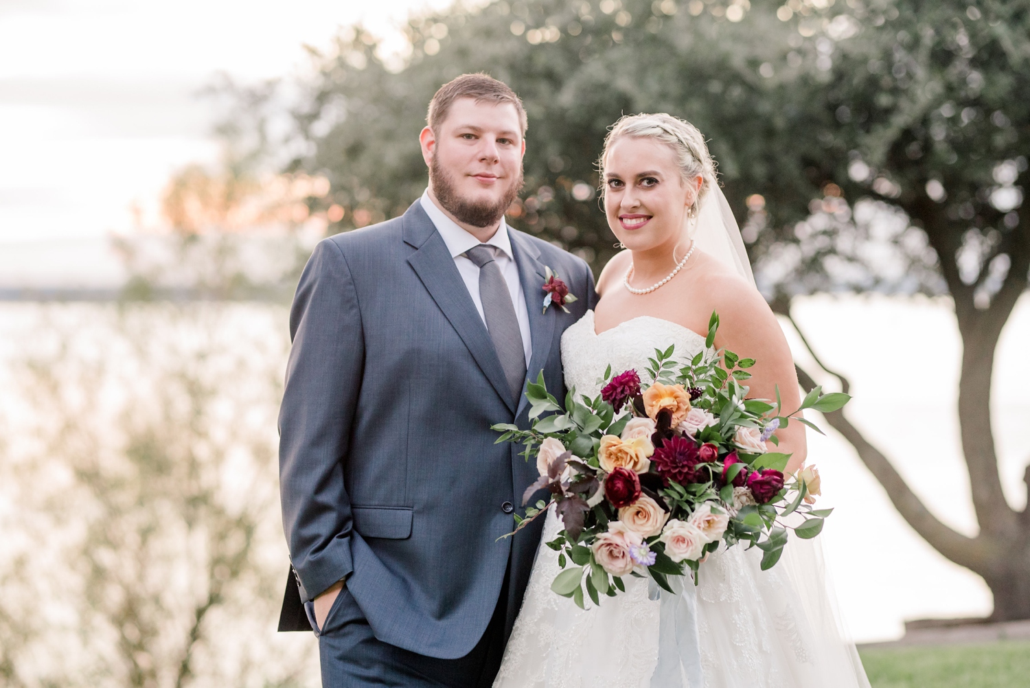 Wedding Photos by the Lake at Sunset in Fort Worth